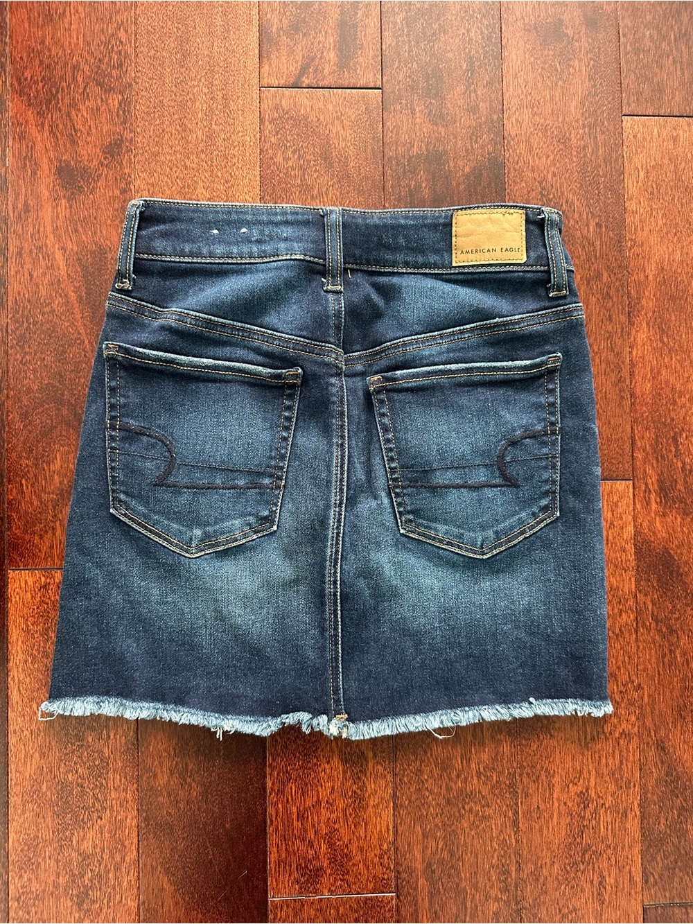 American Eagle Outfitters Dark Blue Denim Mini Skirt with Frayed Hem - Picture 2 of 4